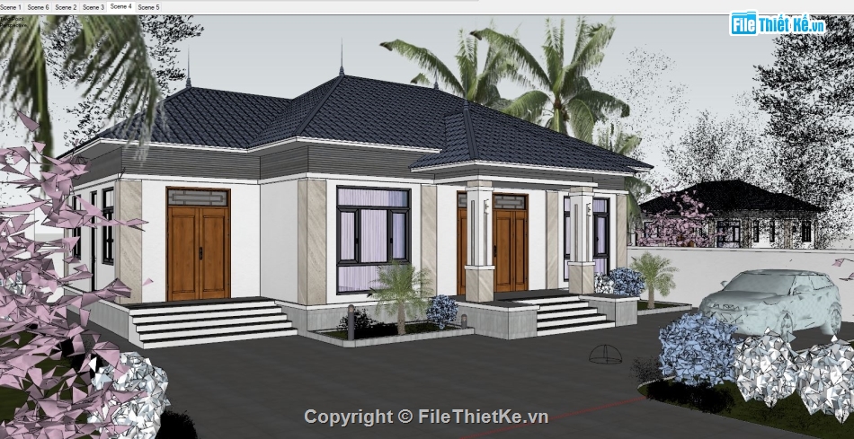 biệt thự 1 tầng,sketchup biệt thự 1 tầng,phối cảnh biệt thự 1 tầng,su biệt thự 1 tầng